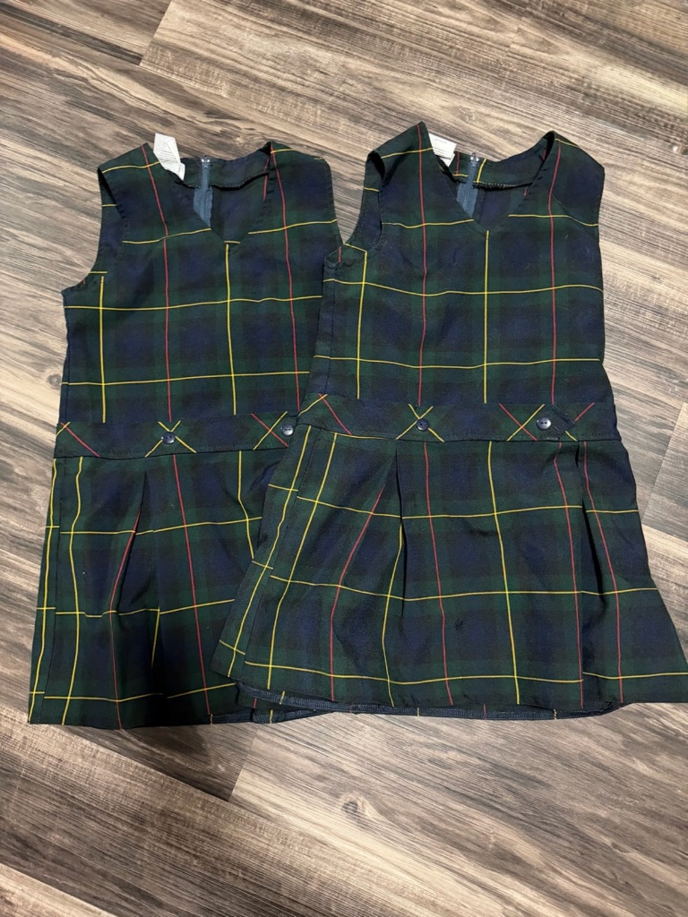 Girls' Navy Green Plaid School-Style Dress